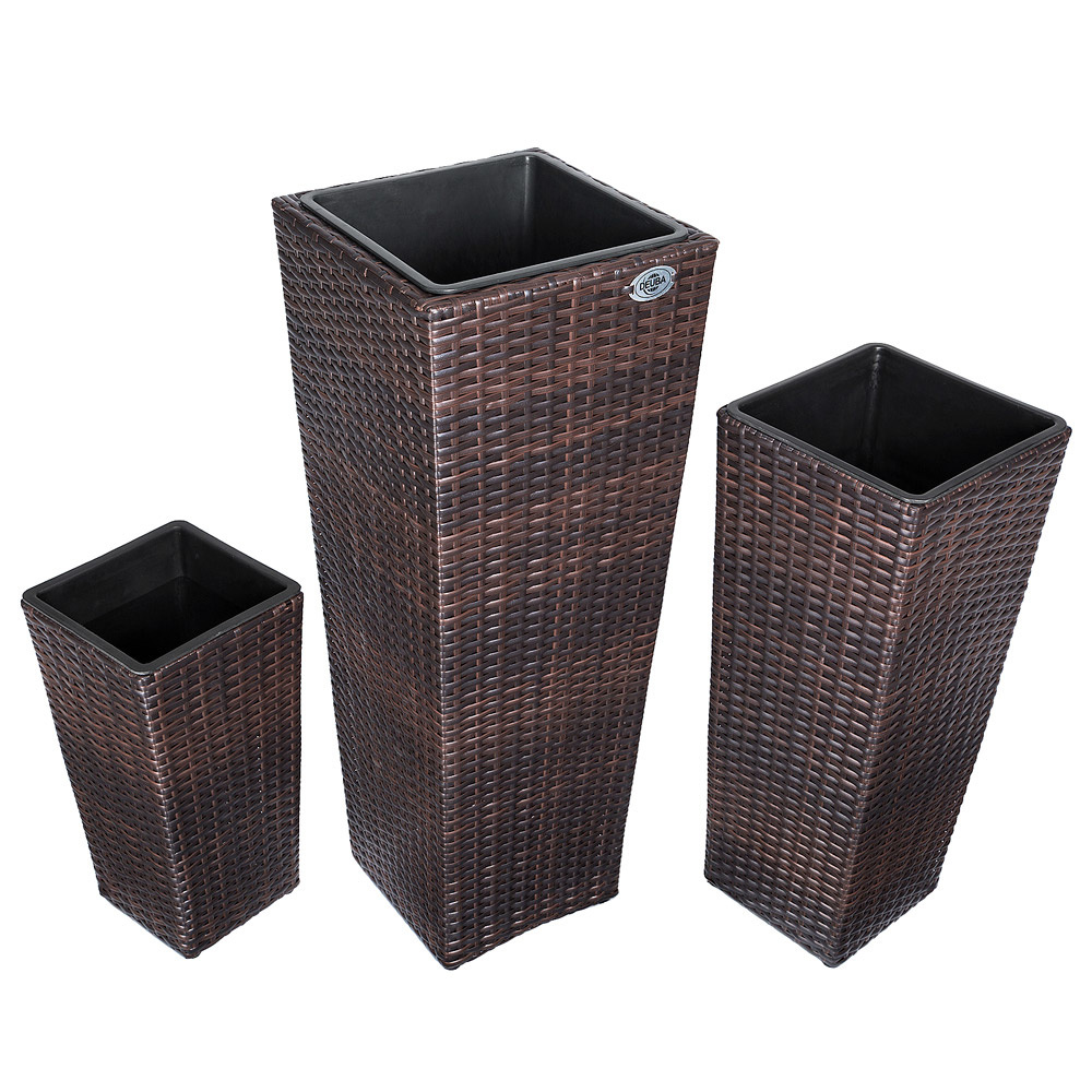 Casaria Bloempotten polyrotan set van 3 bruin