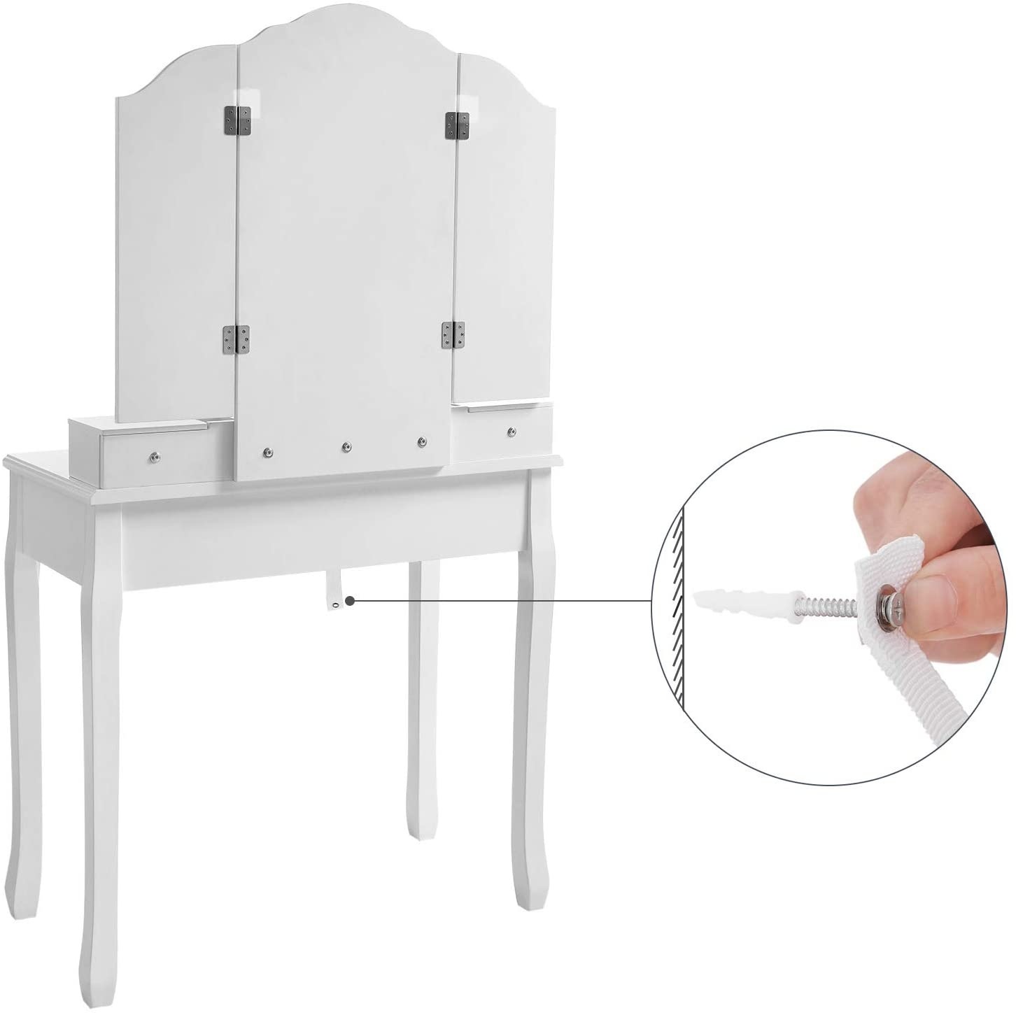 Hoout Kaptafel/ Make-up tafel met Spiegel - 80 x 40 x 137.5 cm - Wit