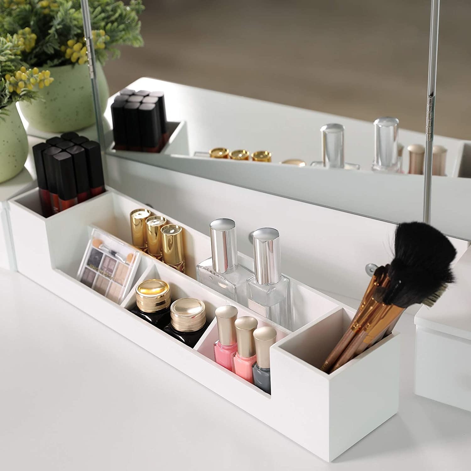 Hoout Kaptafel/ Make-up tafel met Spiegel - 80 x 40 x 137.5 cm - Wit