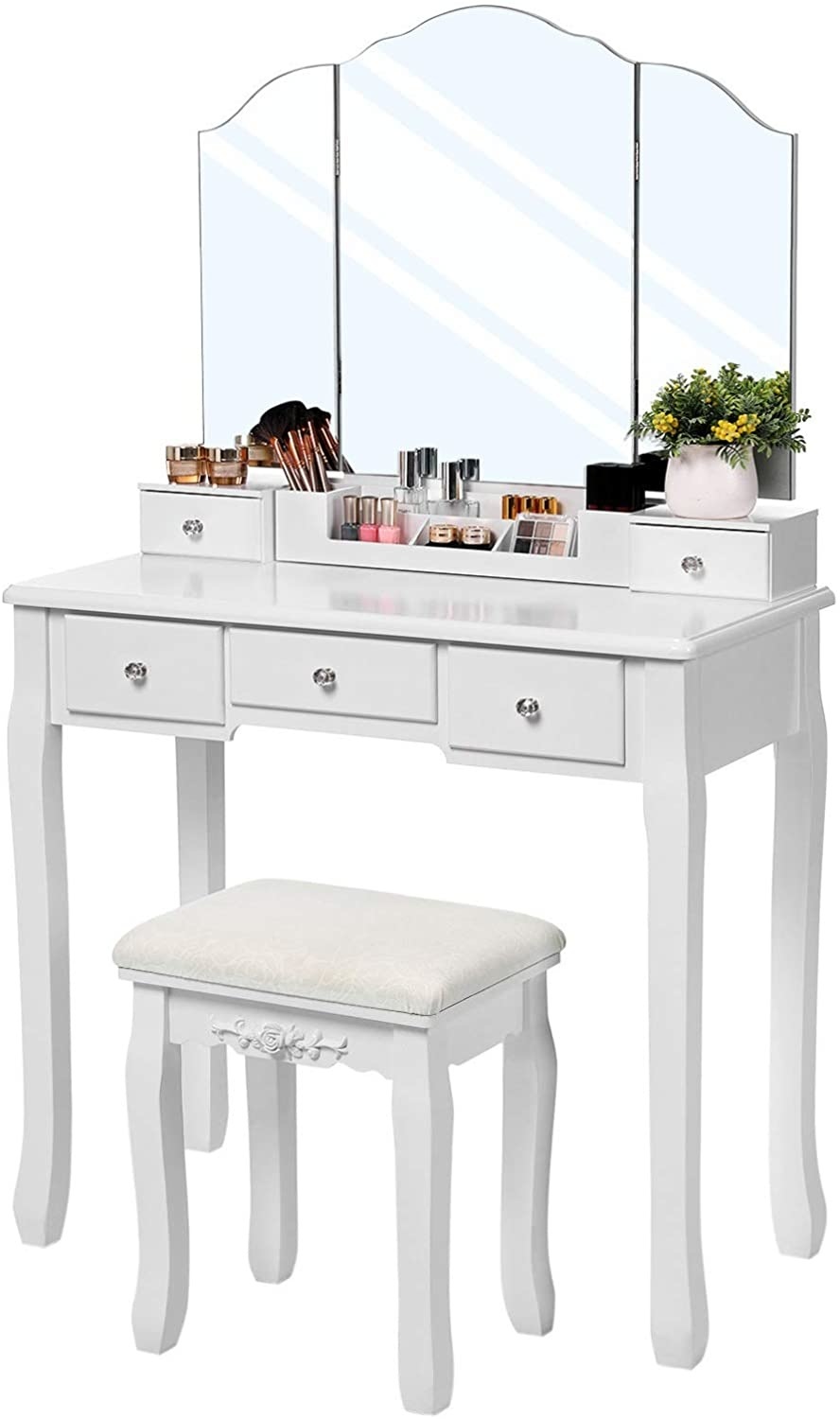 Hoout Kaptafel/ Make-up tafel met Spiegel - 80 x 40 x 137.5 cm - Wit