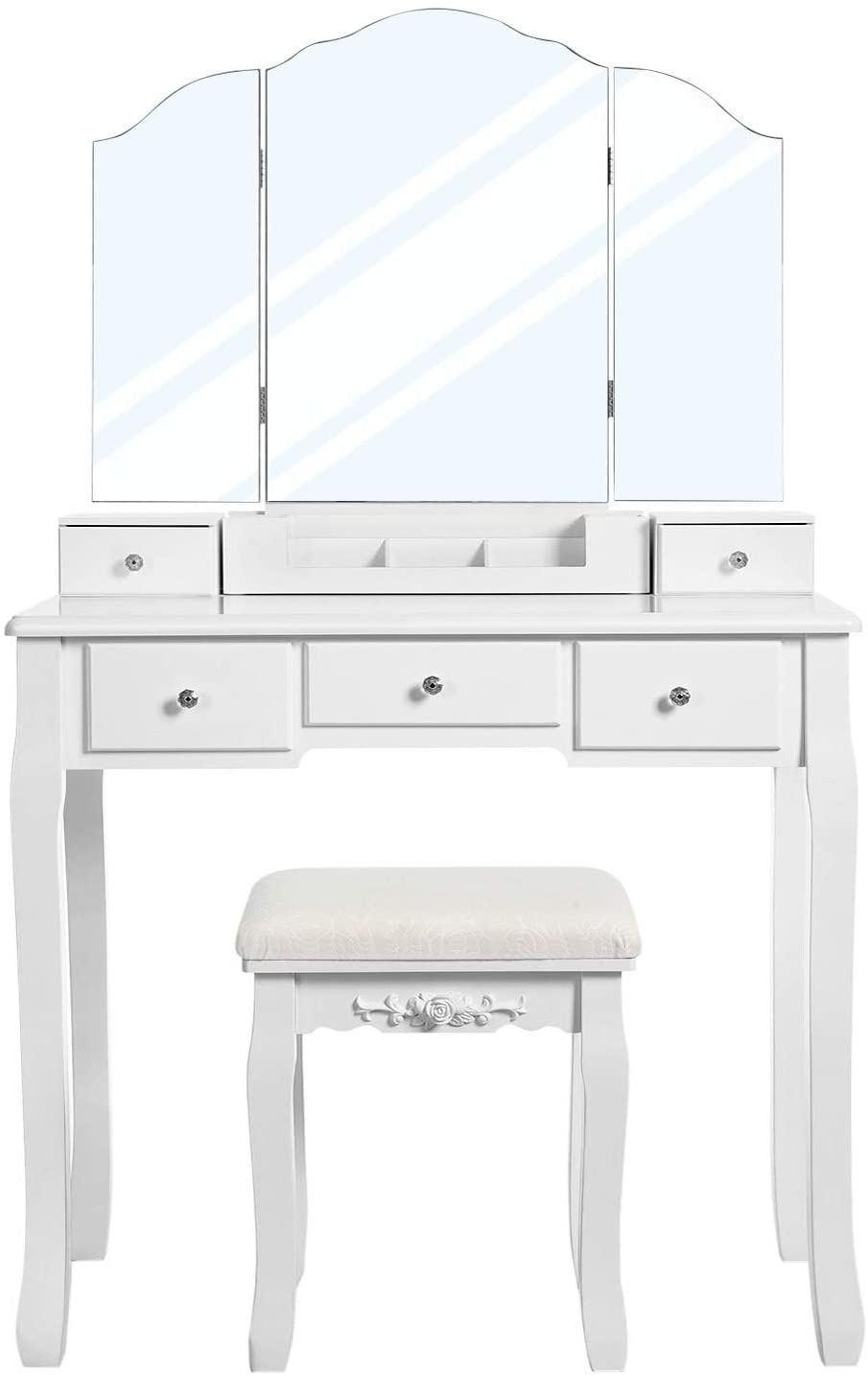 Hoout Kaptafel/ Make-up tafel met Spiegel - 80 x 40 x 137.5 cm - Wit