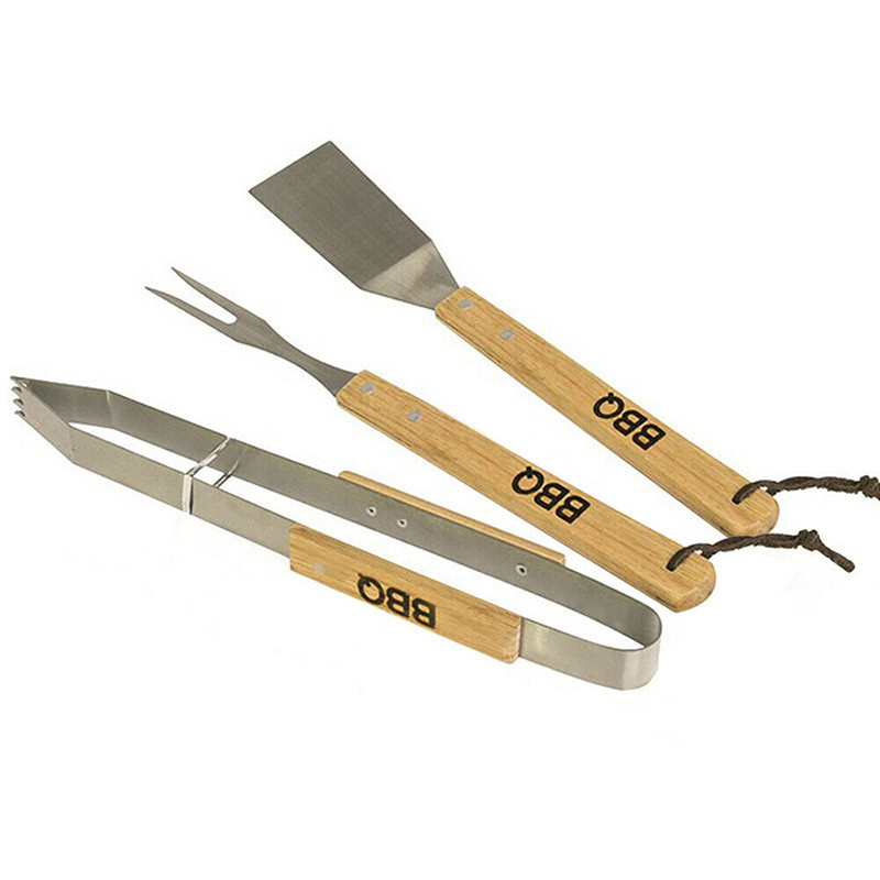 BBQ gereedschap met houten handvat - 3-delig