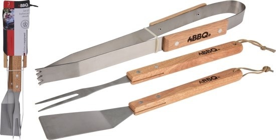 BBQ gereedschap met houten handvat - 3-delig