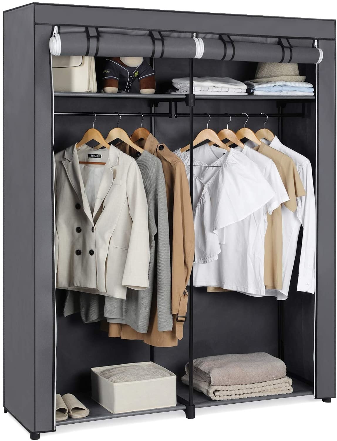 Hoout Stoffen Kledingkast / Kledingrek met Hoes - Zwart - 140 x 43 x 174 cm