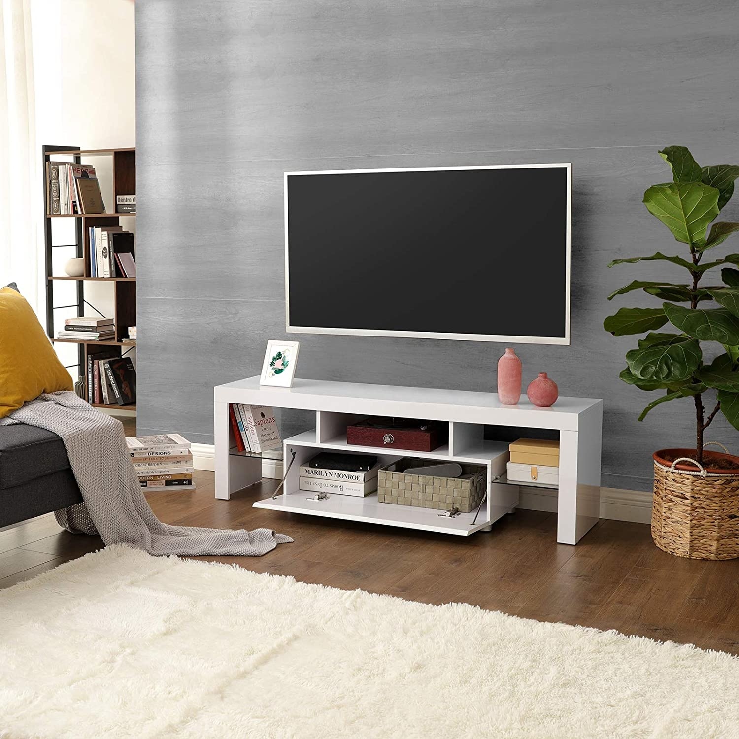 Hoout TV-meubel/ TV-kast met opbergruimte en LED-verlichting - 140 x 35 x 45 cm