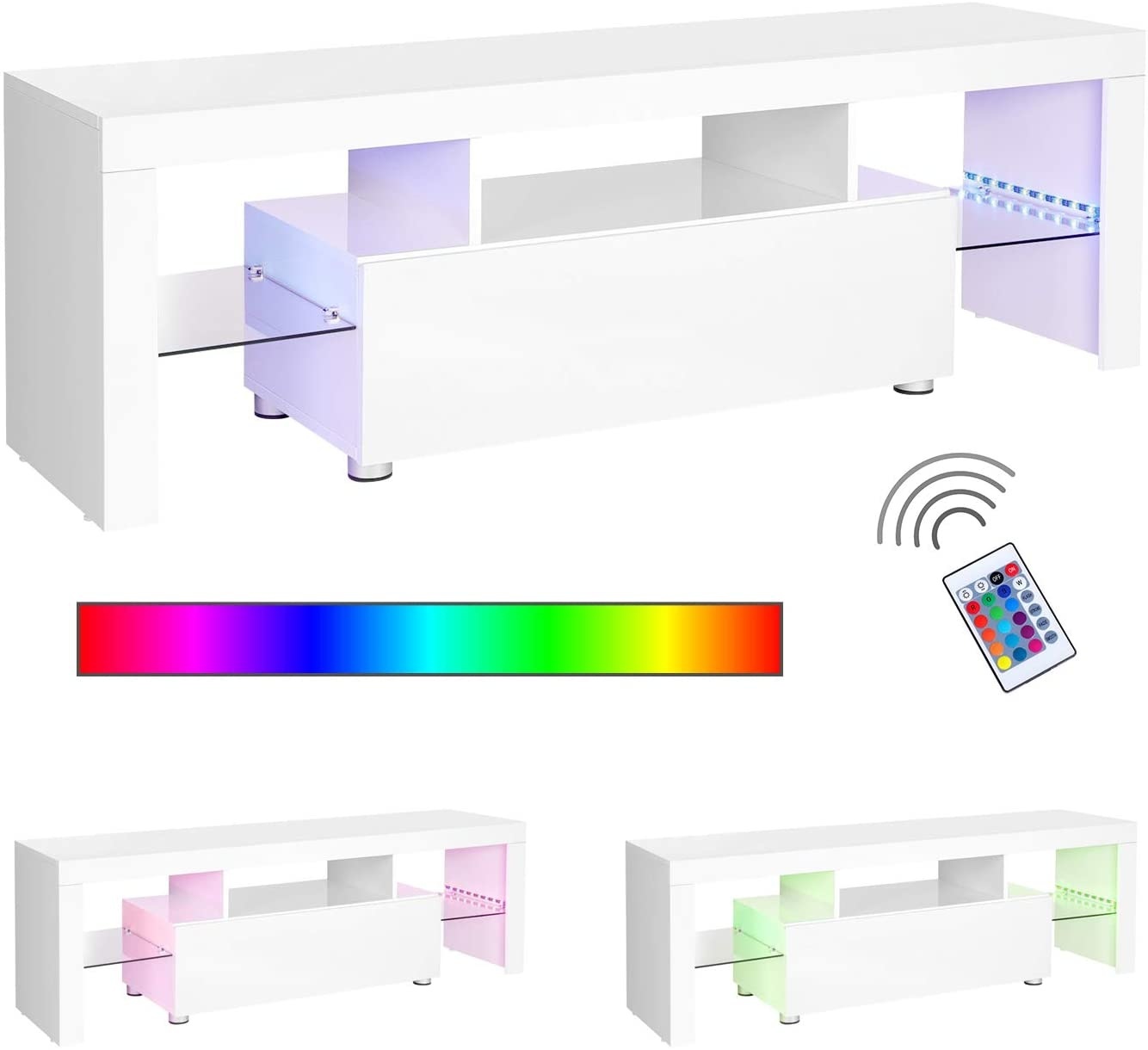 Hoout TV-meubel/ TV-kast met opbergruimte en LED-verlichting - 140 x 35 x 45 cm