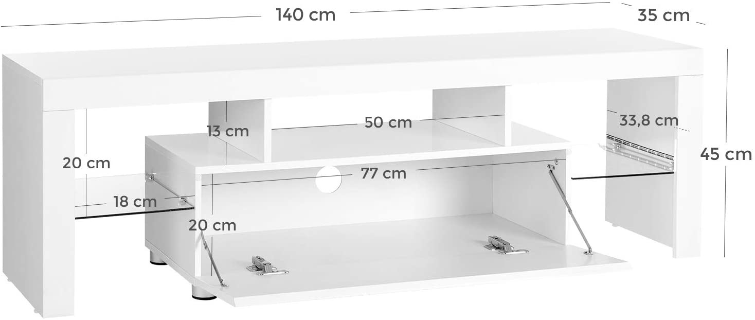 Hoout TV-meubel/ TV-kast met opbergruimte en LED-verlichting - 140 x 35 x 45 cm