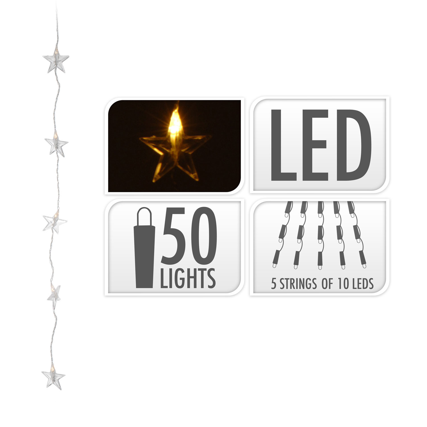 Gordijnverlichting 50 LED - Sterren