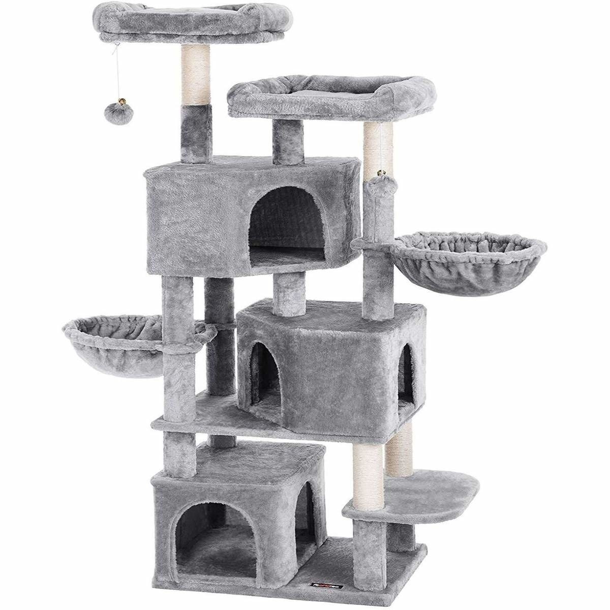 Hoout Kattenboom met 3 kattenmanden - Lichtgrijs - 50 x 40 x 164 cm