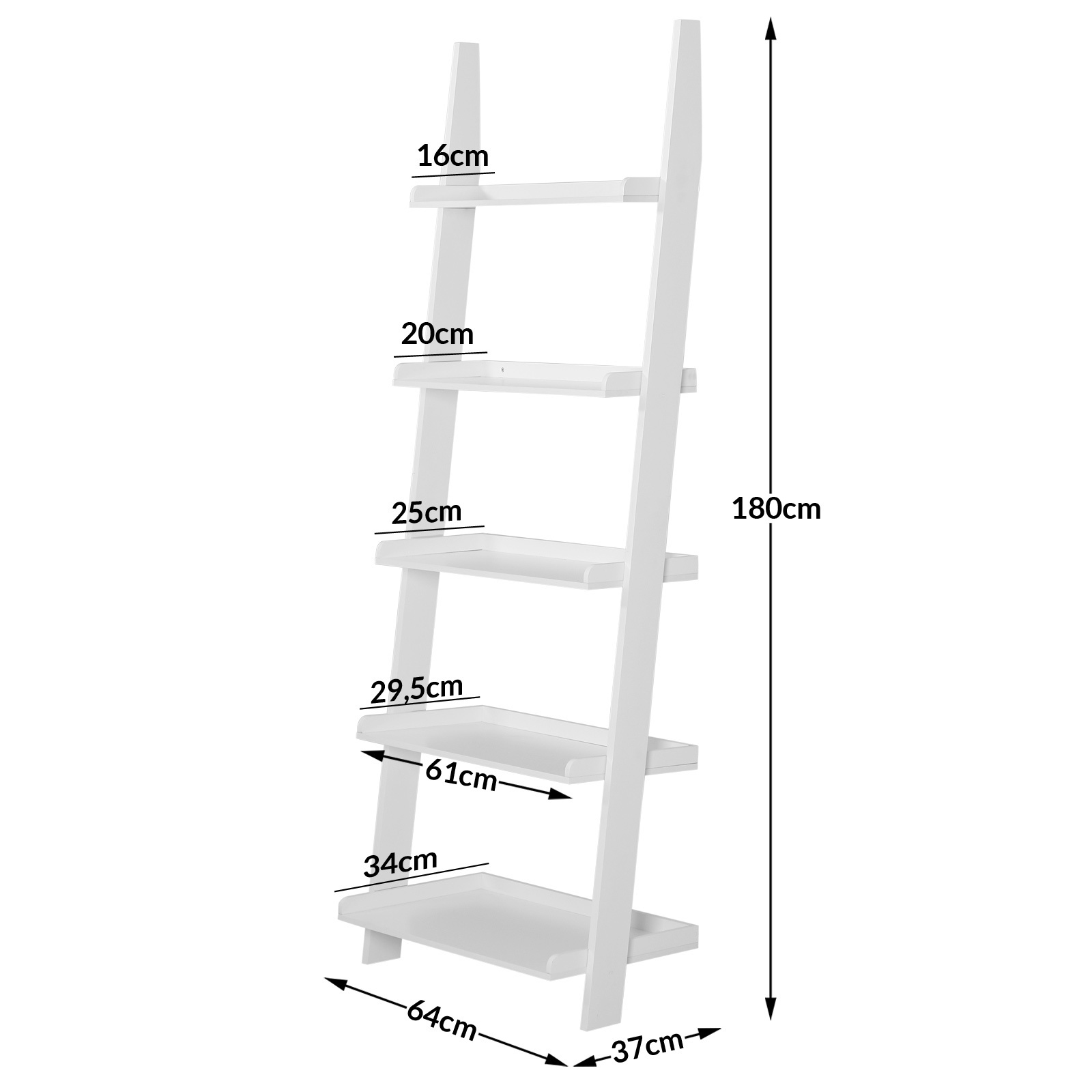 Casaria Wandrek wit met 5 planken 180 x 64 cm Modern