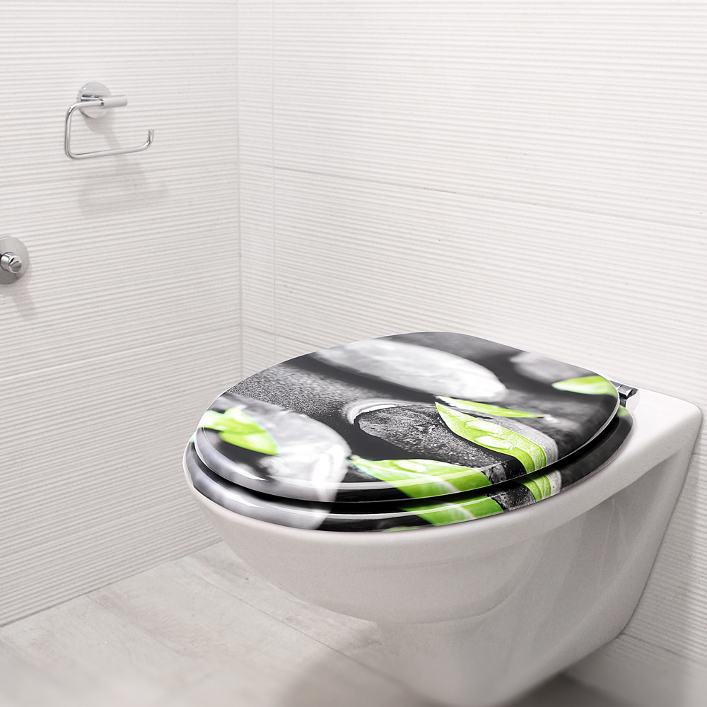 Casaria MDF-toiletbril met softclosing mechanisme steen&bladeren