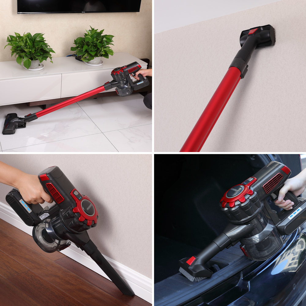 Monzana Elektrische Stofzuiger - Draadloze stofzuiger - Alles in 1 Inclusief laadstation etc. op batterij MZ5 Grijs/Rood