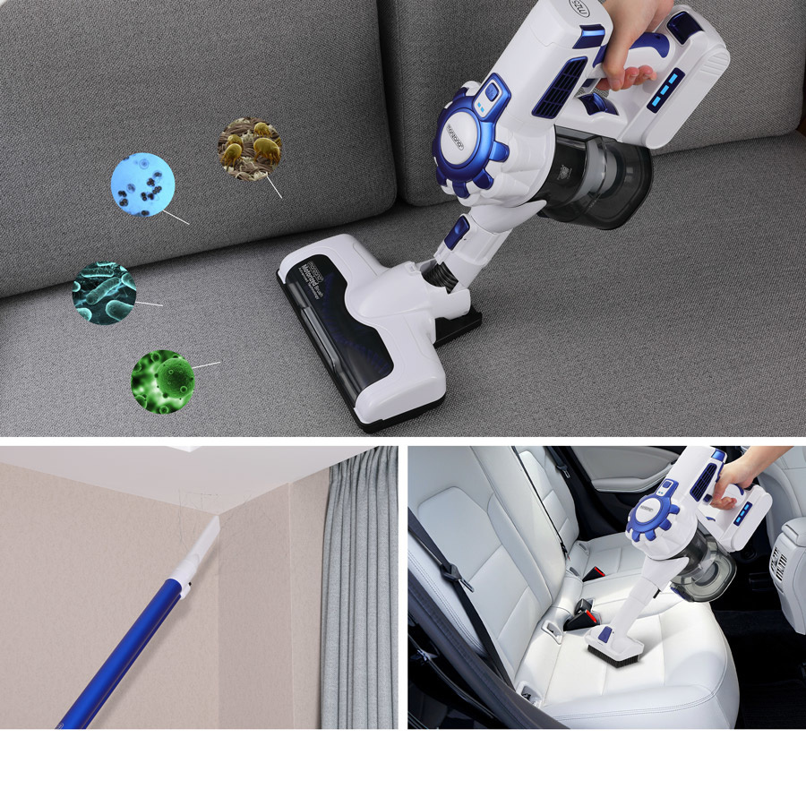 Monzana Stofzuiger Snoerloos - Alles in 1 Inclusief laadstation etc. op batterij MZ5 Wit/Blauw