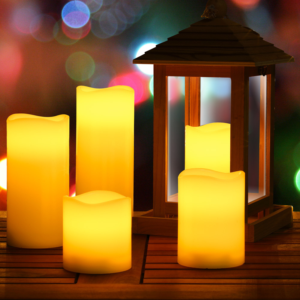 Monzana 5 LED flikkerende echte waskaarsen wit met afstandsbediening & timer