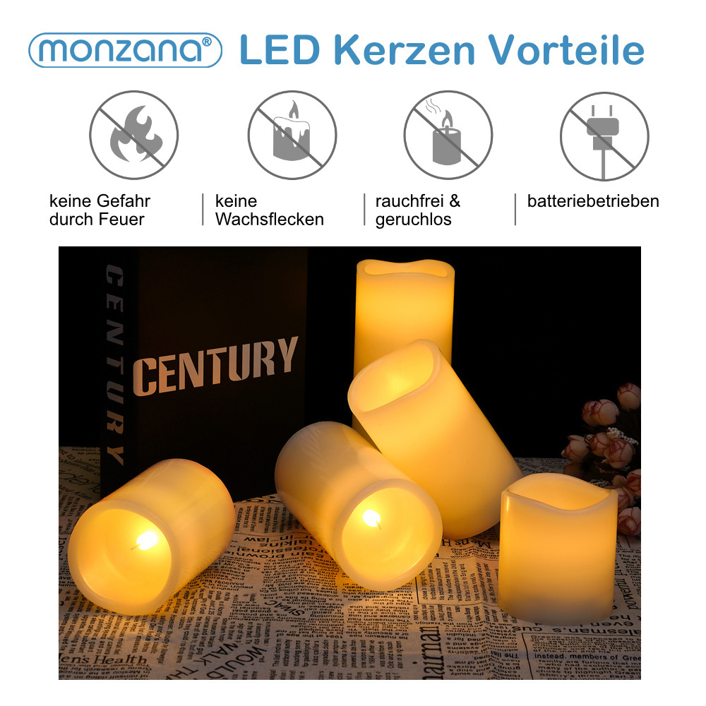 Monzana 5 LED flikkerende echte waskaarsen wit met afstandsbediening & timer