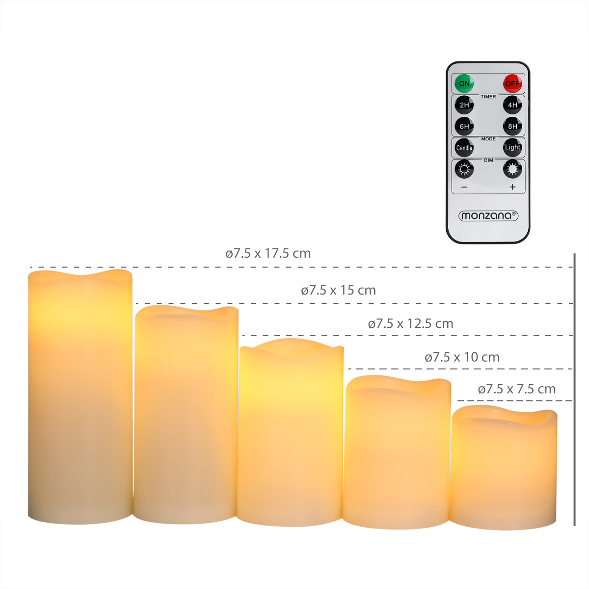 Monzana 5 LED flikkerende echte waskaarsen wit met afstandsbediening & timer