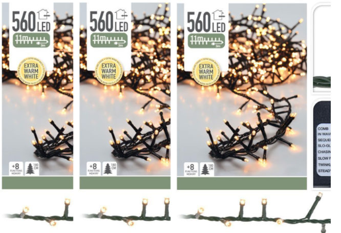 3x Kerstboomverlichting 11 Meter Warm wit - 560LED Voor Binnen En Buiten