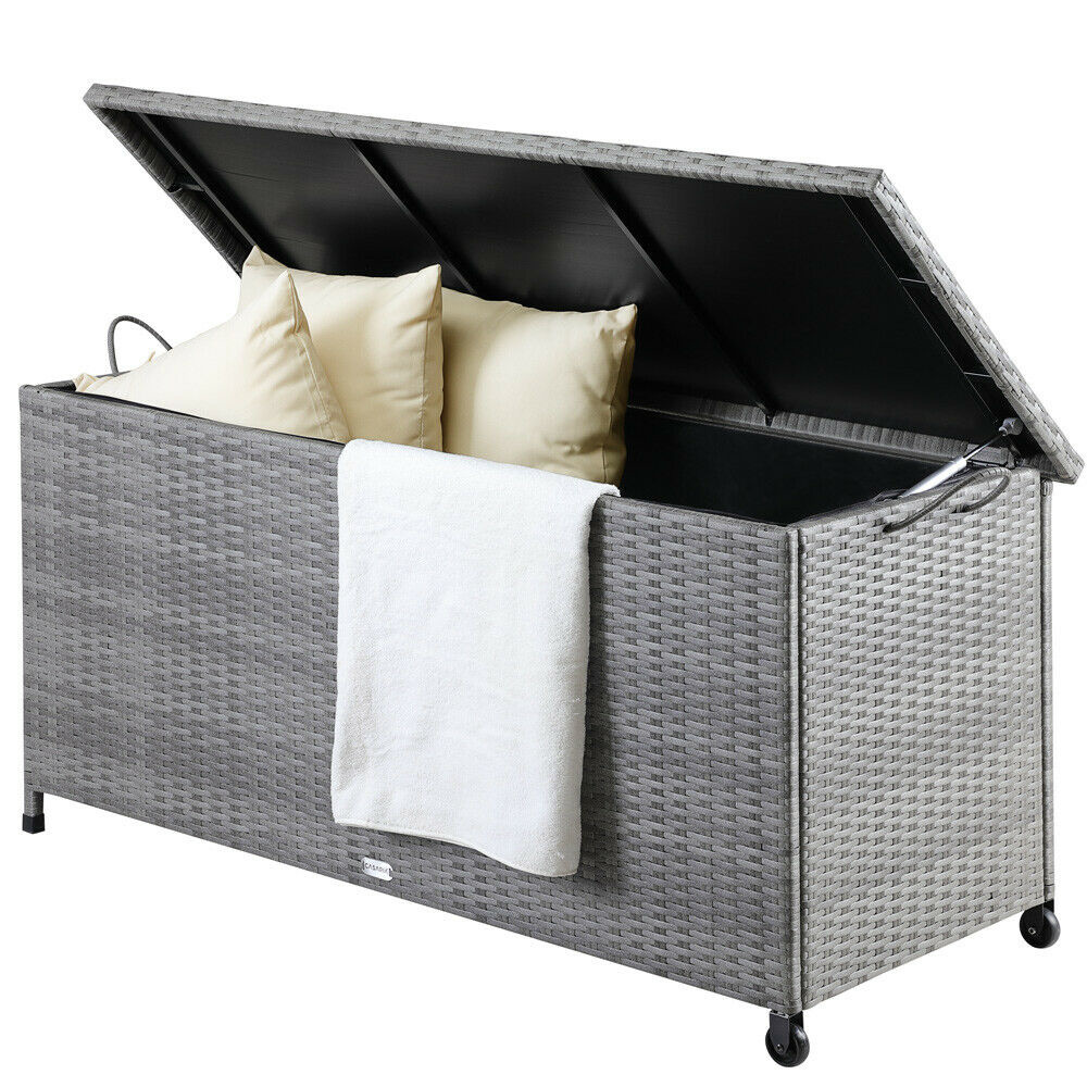 Casaria opbergbox tuin Poly Rattan Waterdicht Rolbaar grijs 122x56x61 cm