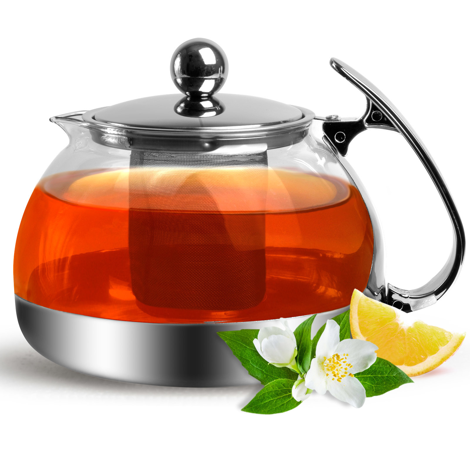 Monzana glazen Theepot met RVS filter | met thee infuser | 9 kops | 1.2 l