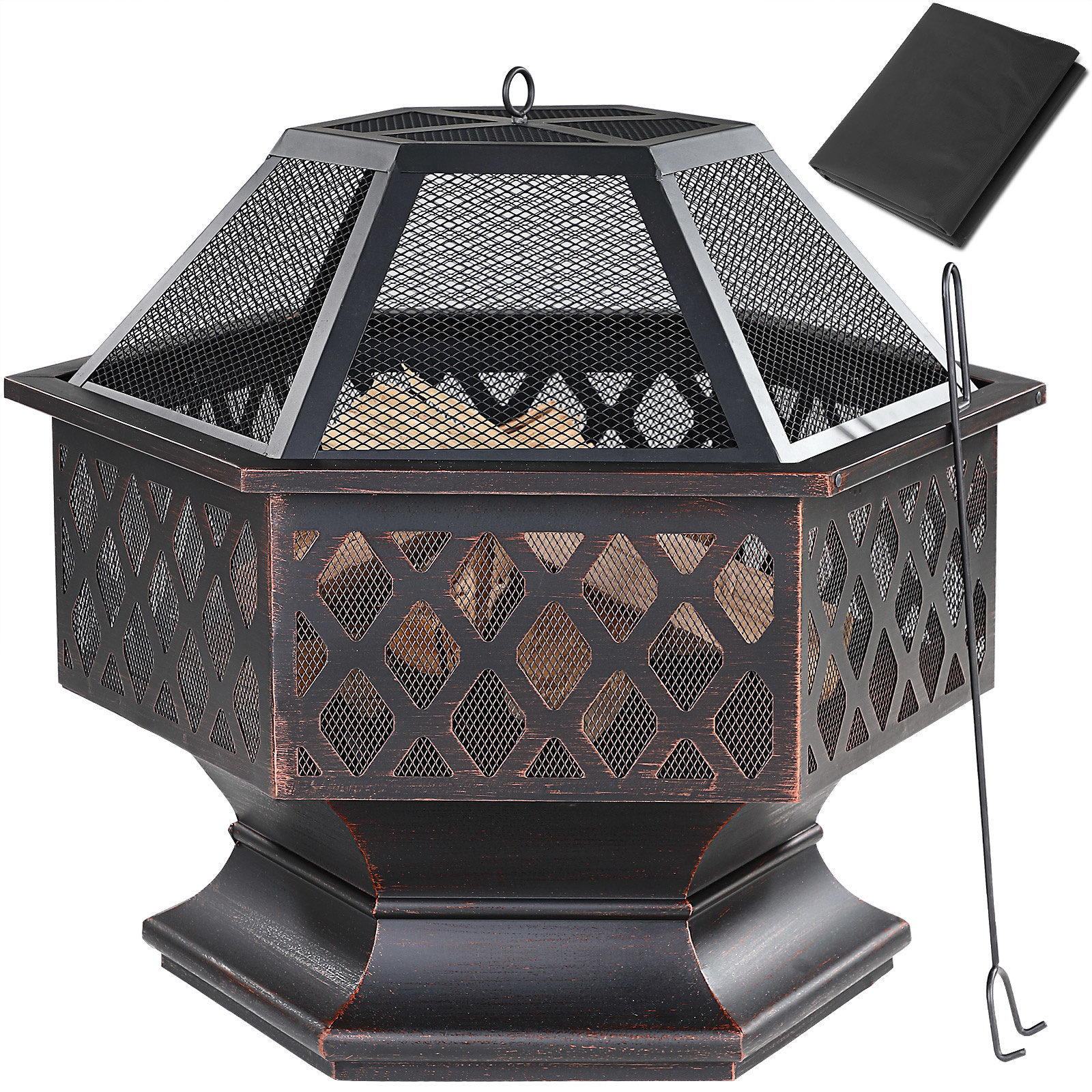 Gardebruk Vuurkorf incl. Pook, Vonkenrooster en PVC-hoes- Zeshoekig -Modern robuust