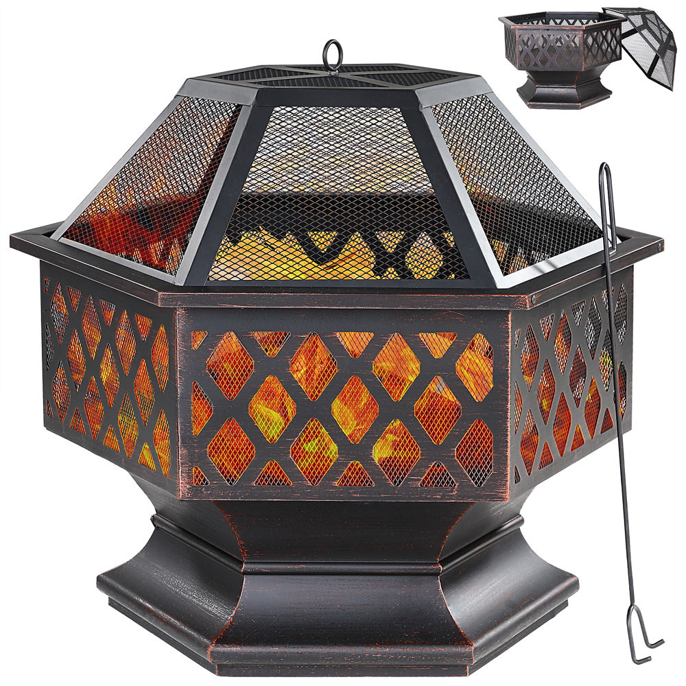 Gardebruk Vuurkorf incl. Pook, Vonkenrooster en PVC-hoes- Zeshoekig -Modern robuust