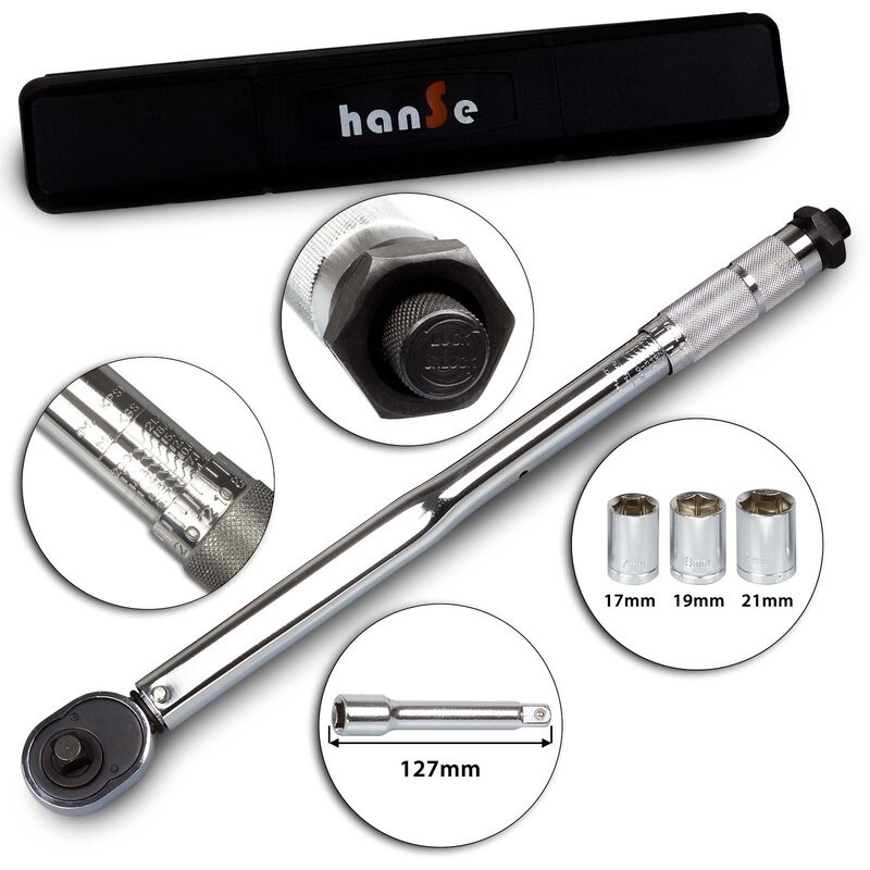 Werkzeug Momentsleutel 1/2" - 47 cm - met verlengstuk, 3 slagdoppen en koffer