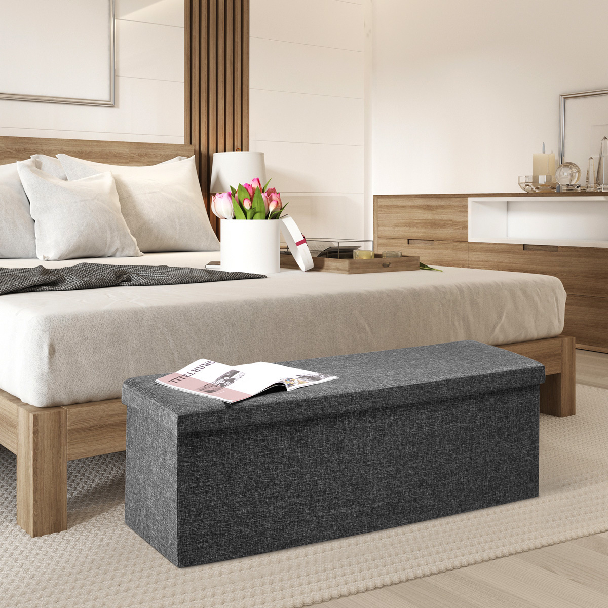 Casaria Zitbank met opbergruimte - Donkergrijs 115x38x38cm Opvouwbaar