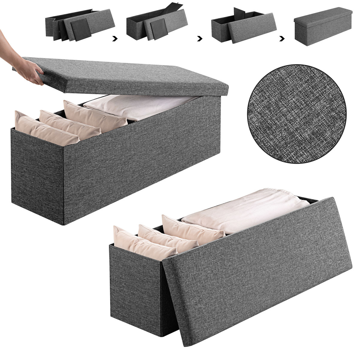 Casaria Zitbank met opbergruimte - Donkergrijs 115x38x38cm Opvouwbaar