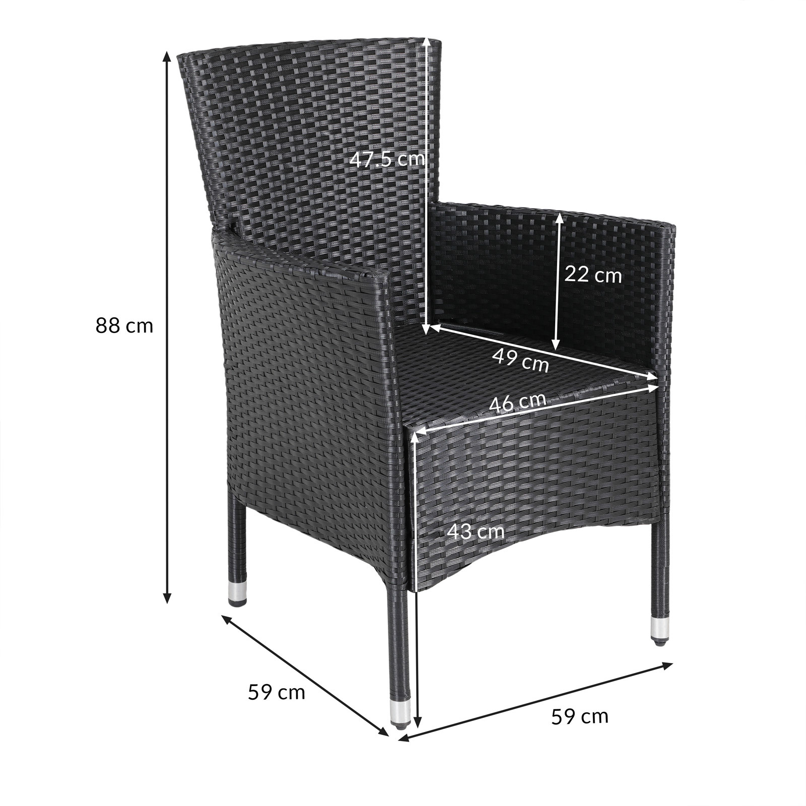Casaria Polyrattan Tuinstoelen - 2 stuks - Zwart/ Crème - Stapelbaar