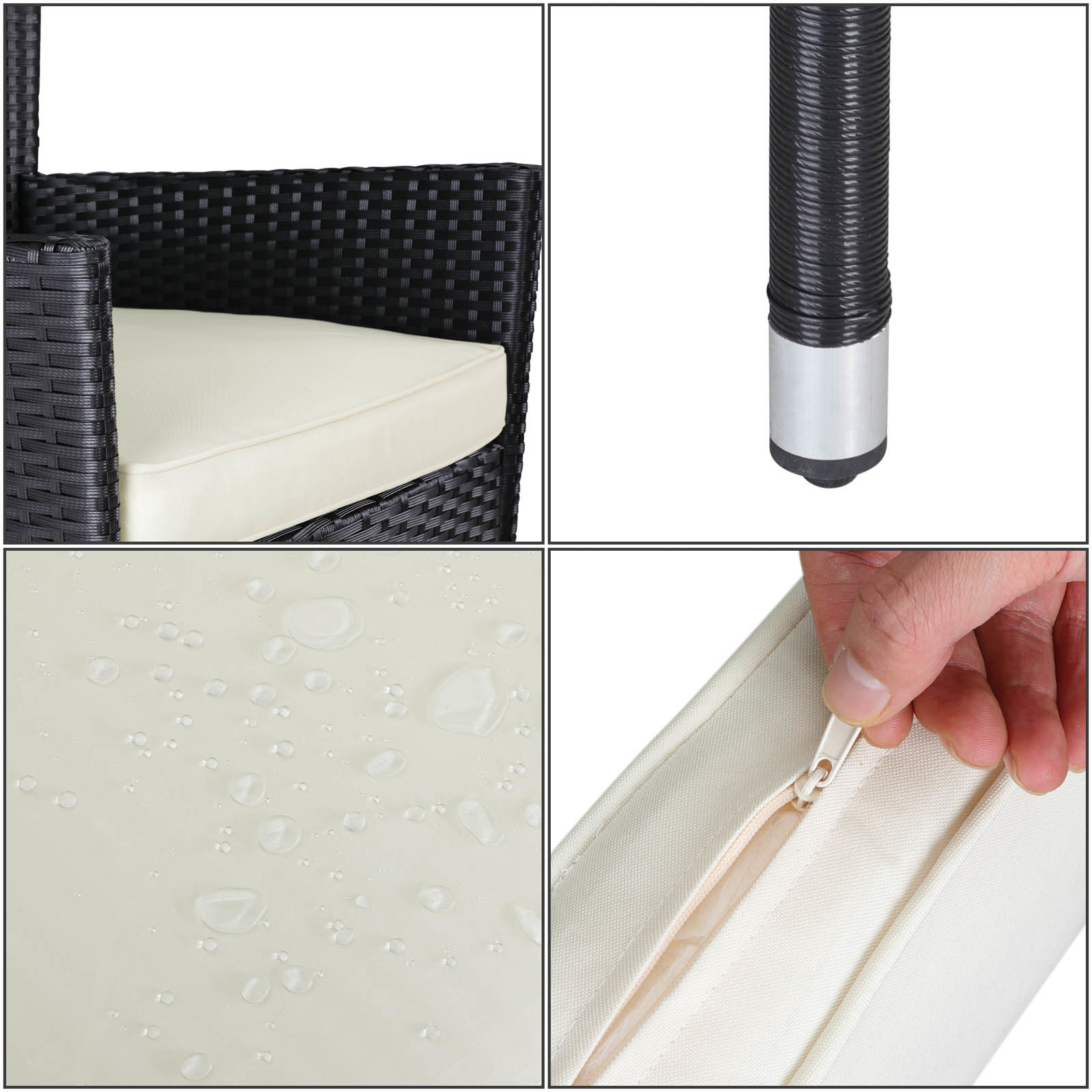 Casaria Polyrattan Tuinstoelen - 2 stuks - Zwart/ Crème - Stapelbaar