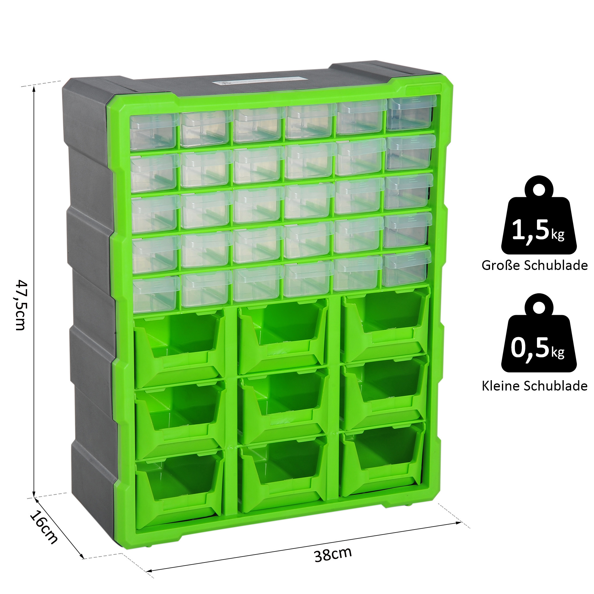 Durhand Assortimentsdoos 39 vakken grijs/groen 16 x 38 x 47,5 cm