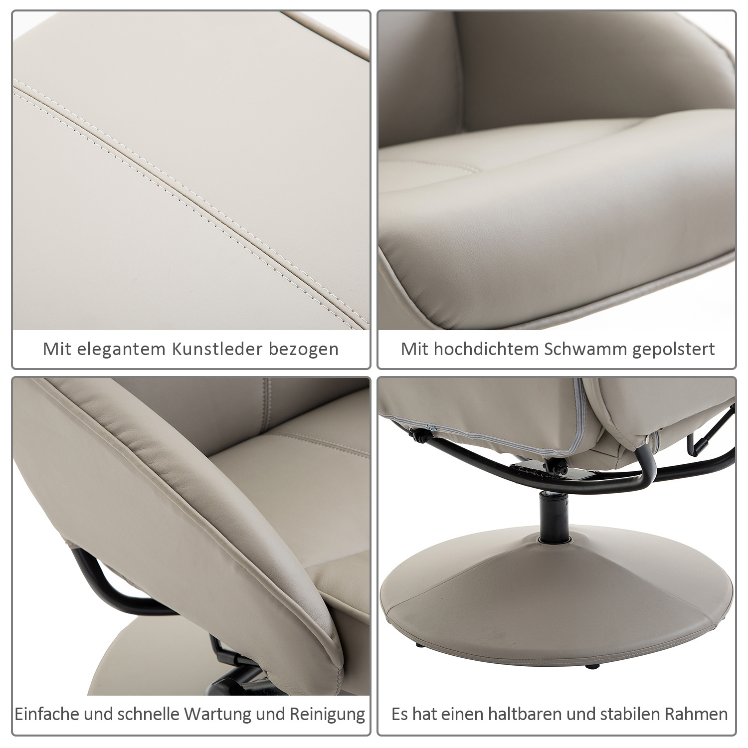 HOMdotCOM Relaxfauteuil met Voetensteun - 360 graden Draaibaar - Grijs