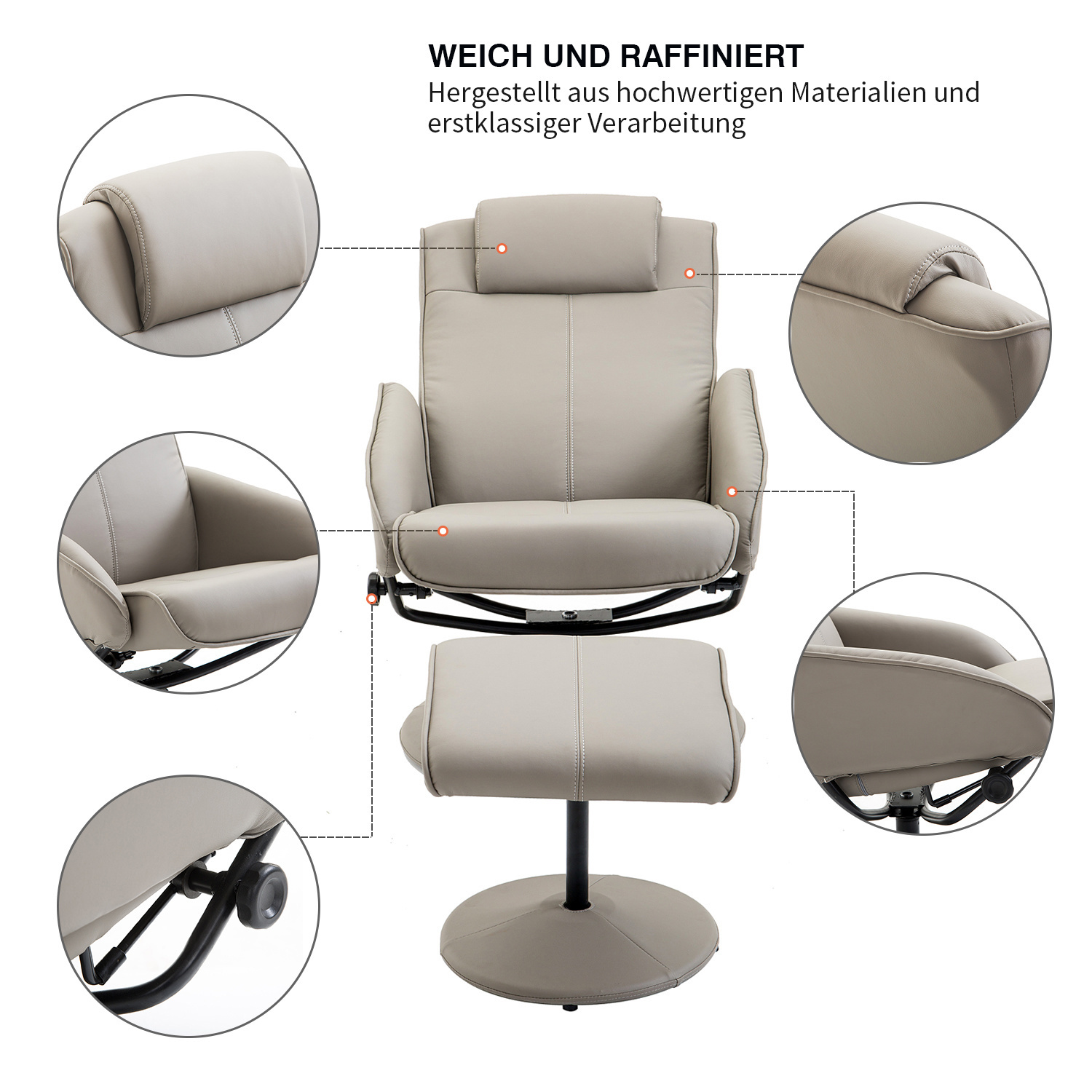 HOMdotCOM Relaxfauteuil met Voetensteun - 360 graden Draaibaar - Grijs