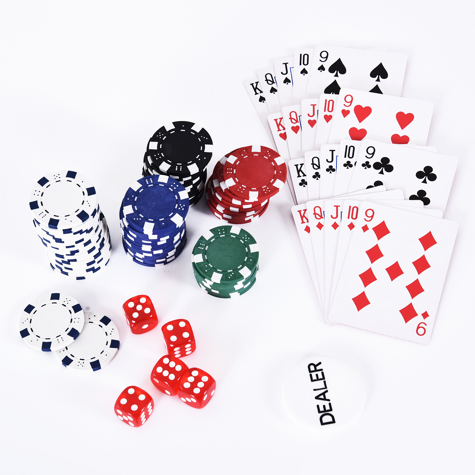 HOMdotCOM Pokerkoffer pokerset pokerchips 4/5 kleuren 2x kaartspel 5x dobbelstenen 1x aluminium koffer