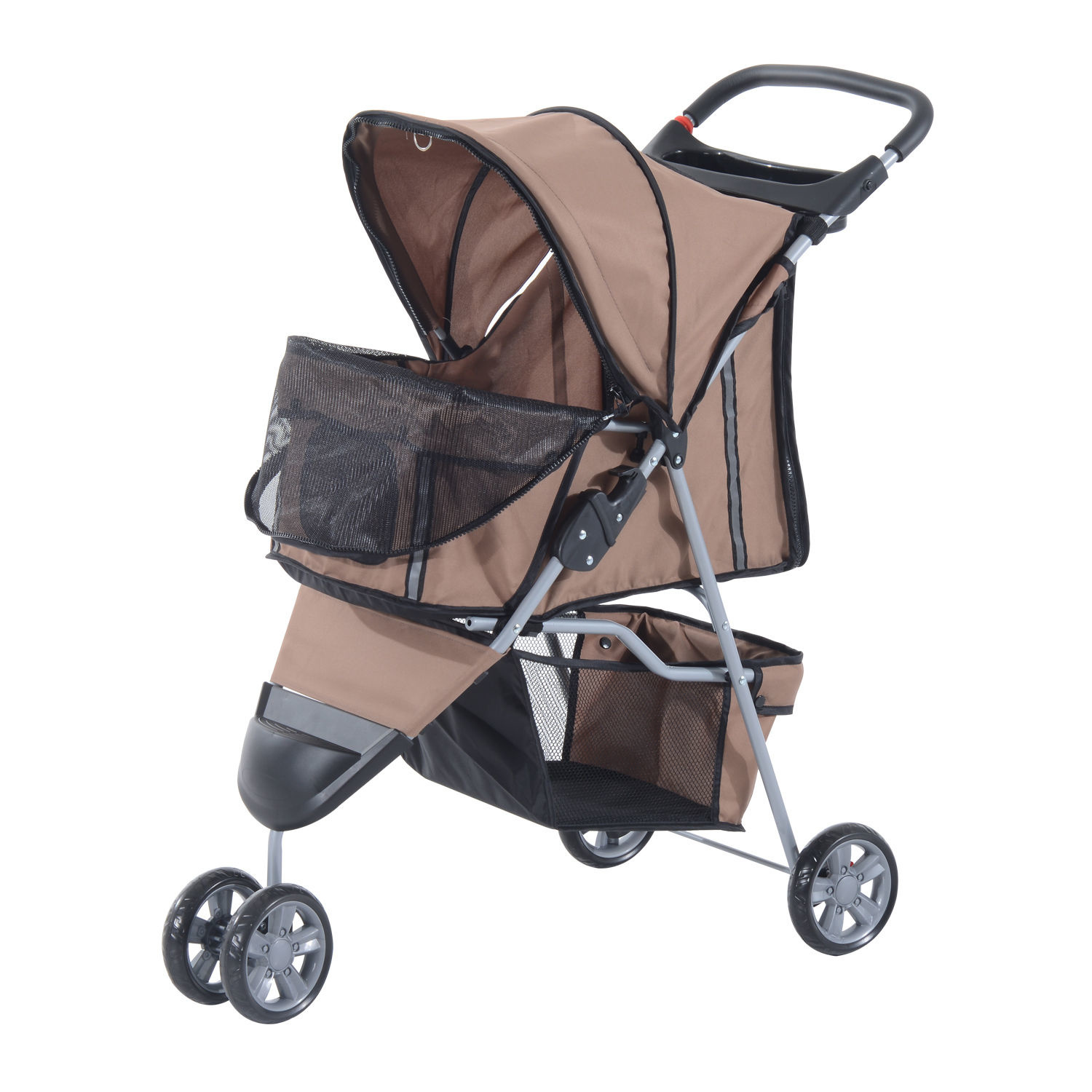 Paws Hondenbuggy met zonnedak en opbergnet bruin 75 x 45 x 97cm