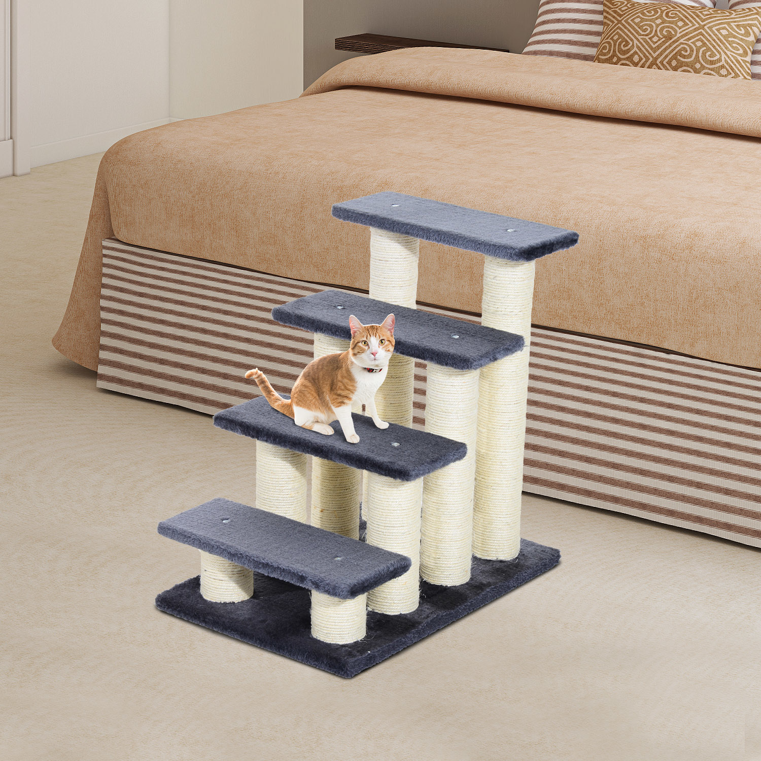 Paws Katten trapje krabpaal grijs 60 x 42 x 61cm
