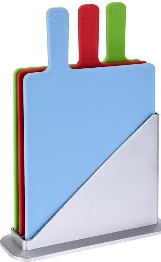 Excellent Houseware 4-delige Snijplankenset met houder - Plastic - 24 x 30 x 0,5 cm - Vaatwasserbestendig