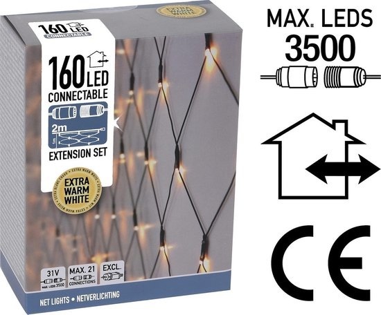 Nampook Netverlichting - Koppelbaar - 160 LED - 2 meter - Warm Wit