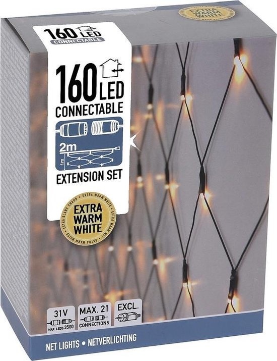 Nampook Netverlichting - Koppelbaar - 160 LED - 2 meter - Warm Wit