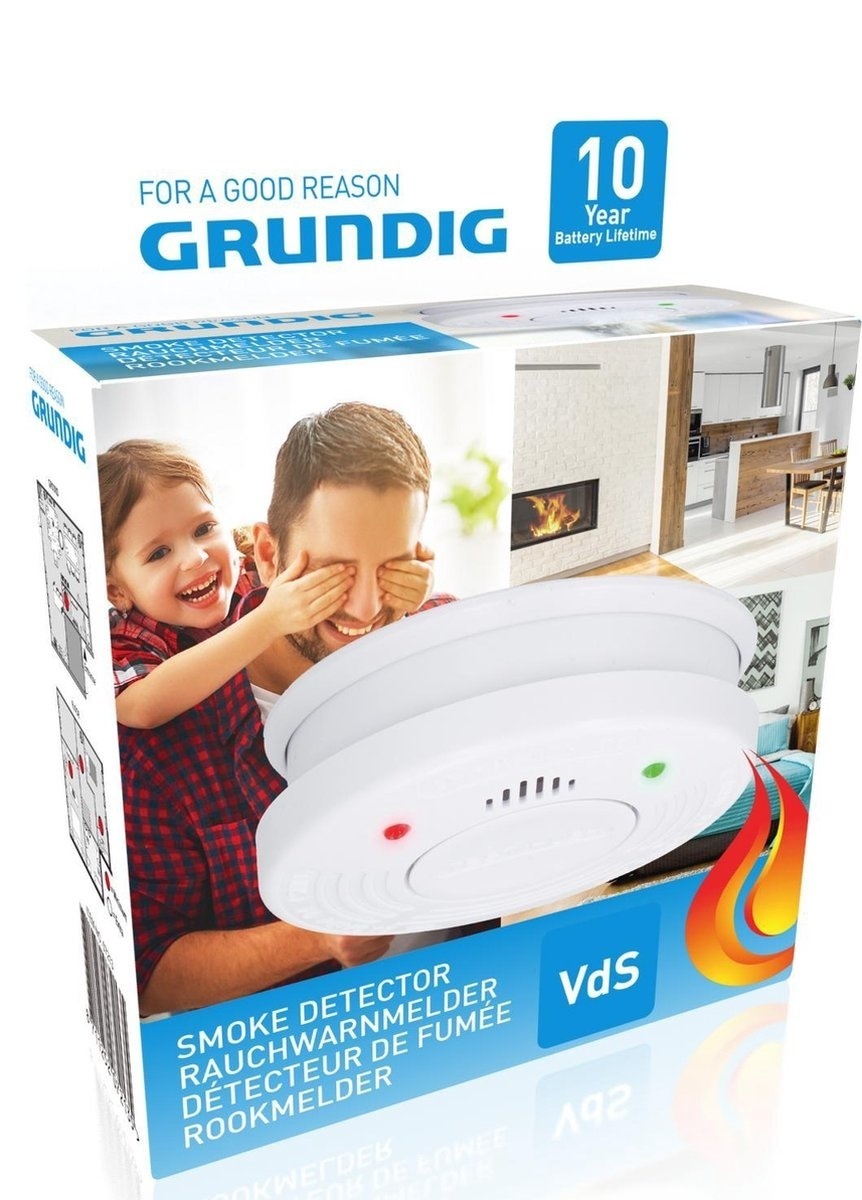 2x Grundig Optische Rookmelder 10 jaar levensduur - 85 dB MET 2x Magnetische bevestiging