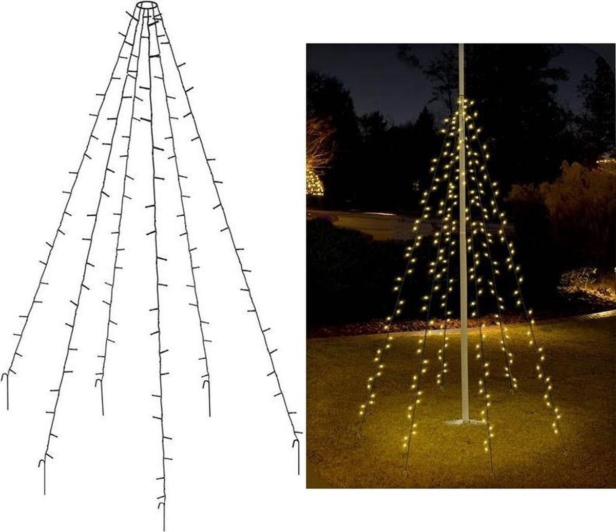 Pro Garden Vlaggenmast verlichting - 192 LED's - 208 cm hoog - warm wit licht - waterdicht