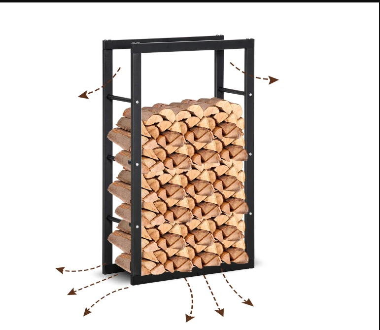 HOMdotCOM Haardhout Opslagrek - Zwart Staal - 60 x 25 x 100 cm - 100kg