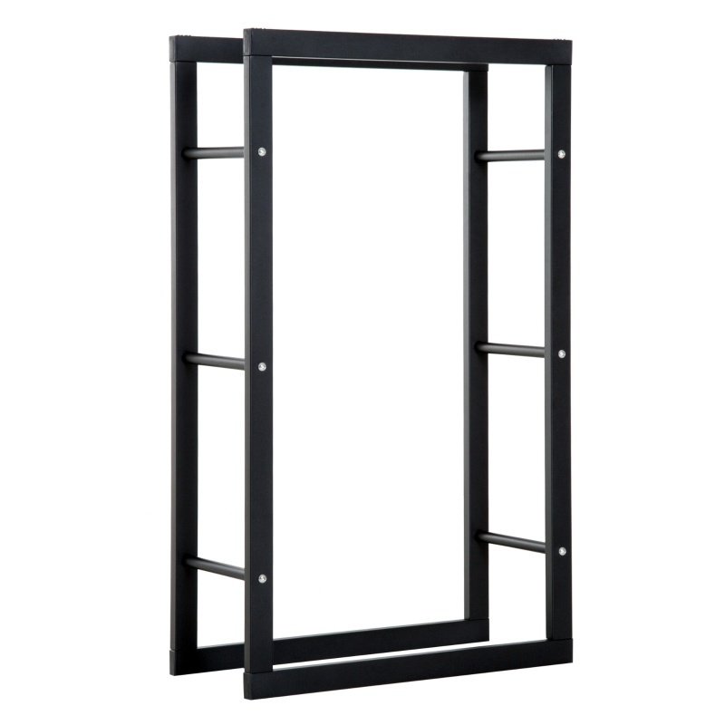 HOMdotCOM Haardhout Opslagrek - Zwart Staal - 60 x 25 x 100 cm - 100kg