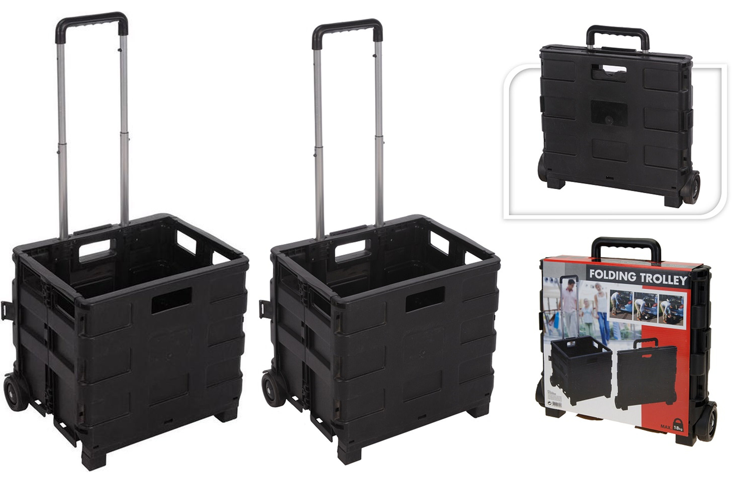 Trolley met Vouwkrat 2 STUKS - Boodschappenkrat - Inklapbaar - 30L