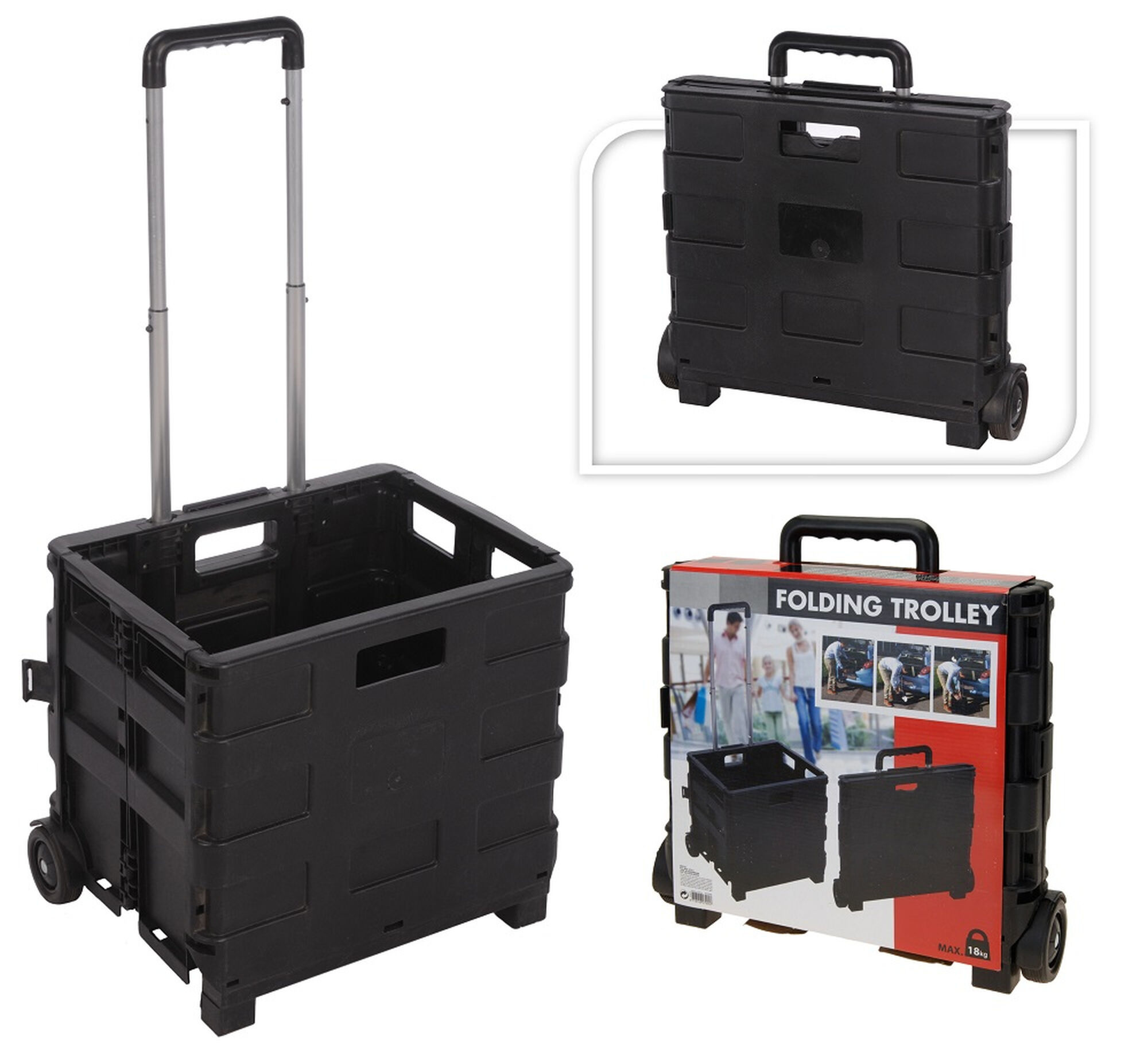 Trolley met Vouwkrat 2 STUKS - Boodschappenkrat - Inklapbaar - 30L