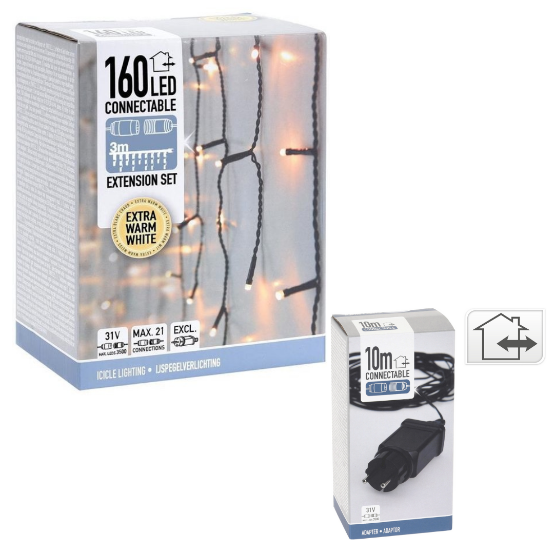 Nampook Kerstverlichting - Koppelbaar - 160 LED - 3 meter - Warm Wit - INCL. adapter met 10 meter snoerlengte