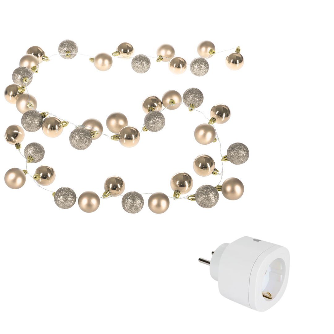 Casa Kerstverlichting kerstballen 40-LED - Champagne - 2m en Perel Smart home Wifi stekker- Android & IOS