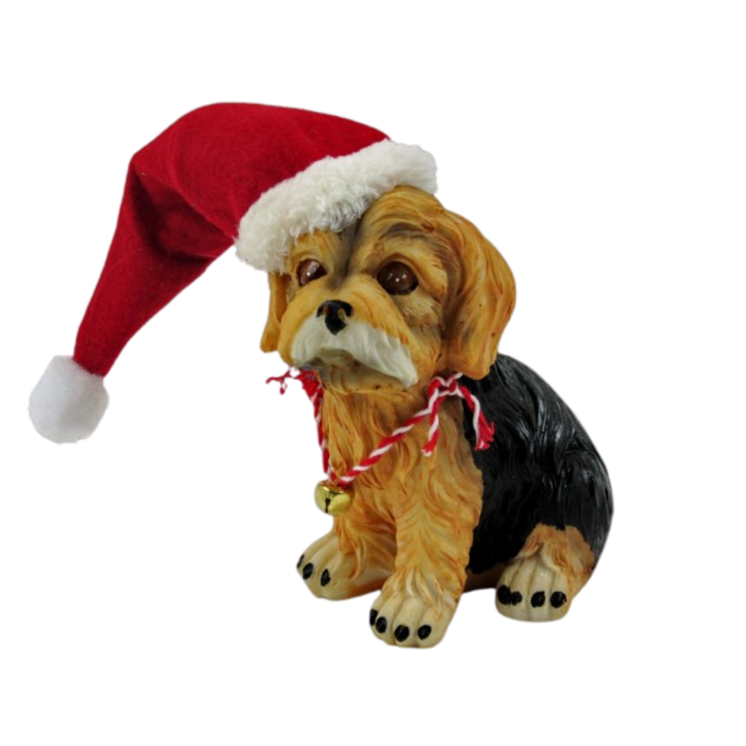 Honden met kerstmuts 14cm SET van 4 stuks - Kerstfiguren