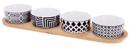Excellent Houseware Serveerplank – bamboe – 38 x 10 cm – met 4x porseleinen schaaltjes