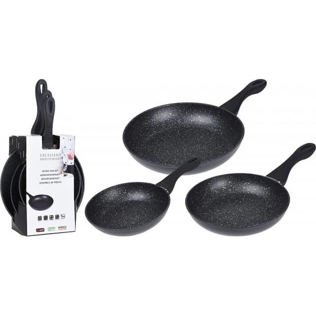 Excellent Only Cook Koekenpannenset Ø 20, 24, 28 cm | Gemarmerd Zwart | Vaatwasserbestendig